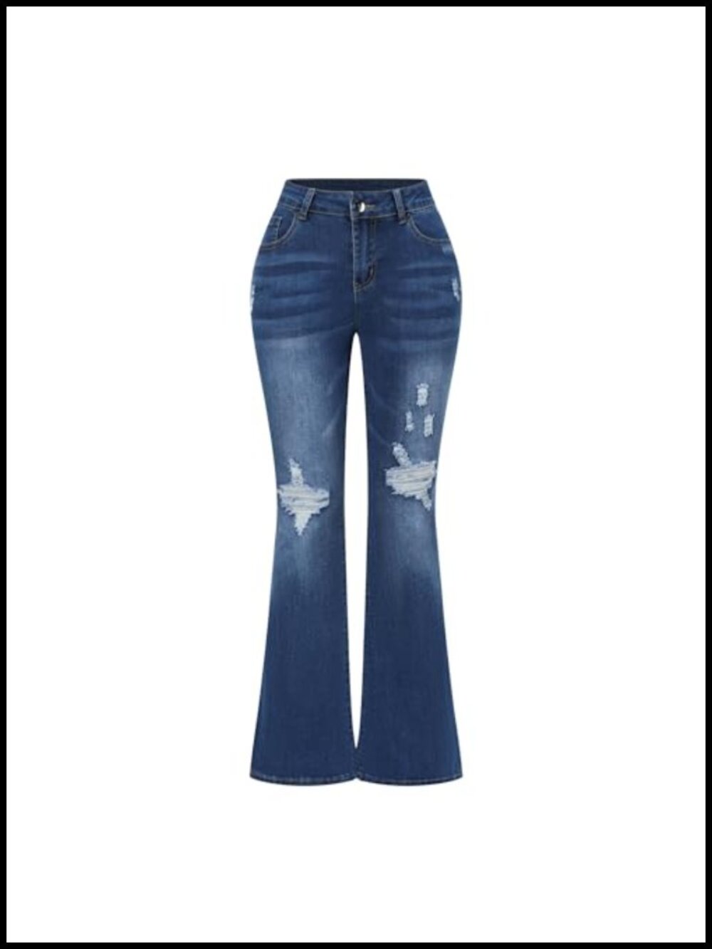 Mid Rise Flare Jeans Stretchy Distressed Denim Bell Bottom Pants